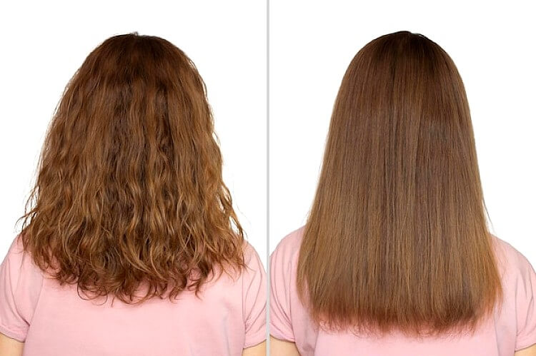 Lissage japonais - Cheveux d'une femme avant et après